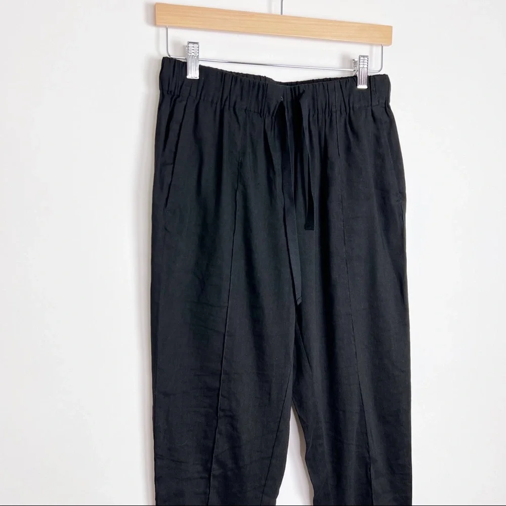 Babaton Linen Pull On Pants Elastic Waist M Black
